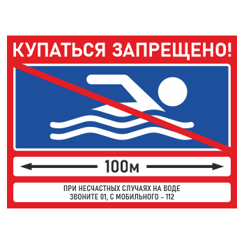 Знак «Купаться запрещено!», БВ-02 (пластик 4 мм, 400х300 мм)